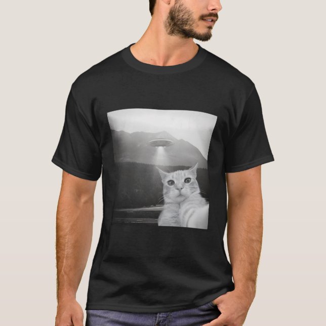 Cat Alien Ufo Selfie T-Shirt (Vorderseite)