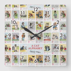 Cat Alphabet, Louis Wain Quadratische Wanduhr