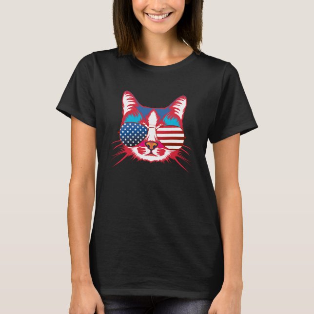 Cat  America Patriotic 4th July Independence Sungl T-Shirt (Vorderseite)