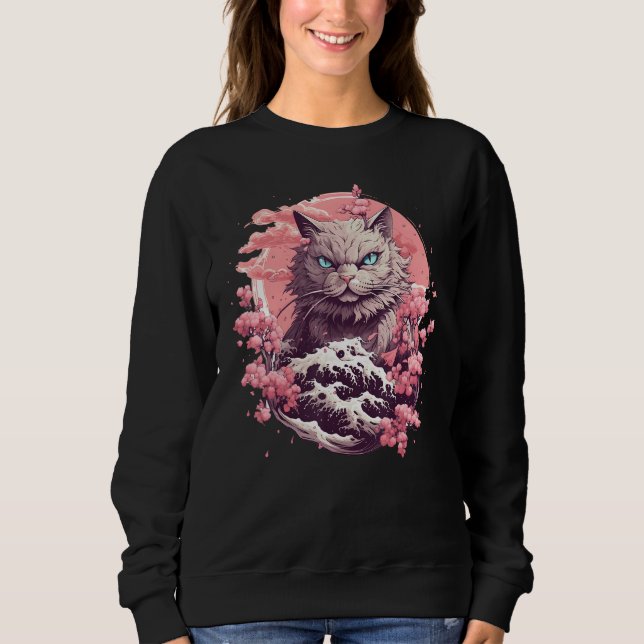 Cat Among Cherry Blossoms  Japanese Cat Sweatshirt (Vorderseite)
