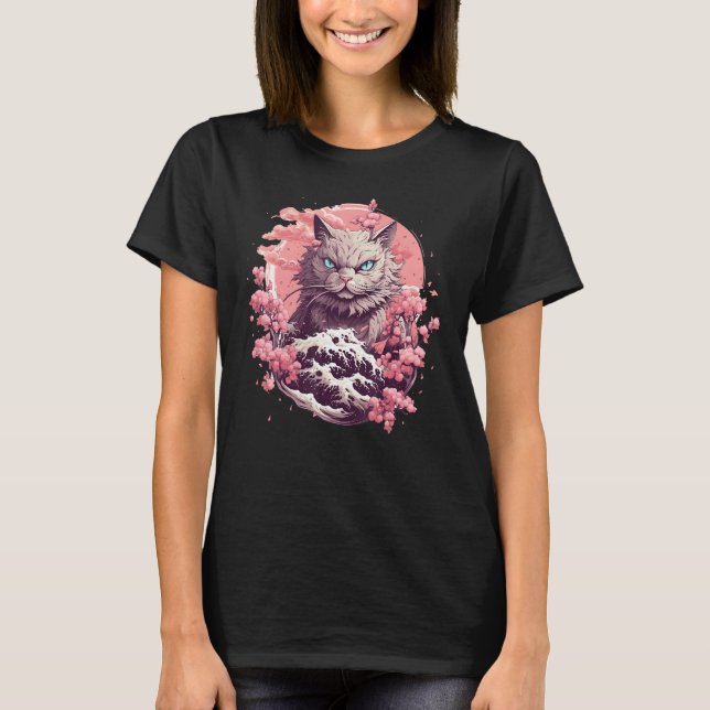 Cat Among Cherry Blossoms  Japanese Cat T-Shirt (Vorderseite)