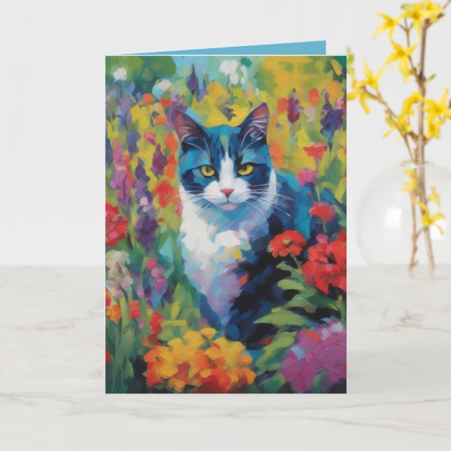Cat amongst Flowers Greetings Card Karte (Gelbe Blume)