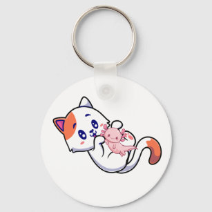 Cat and Axolotl Kawaii Neko Anime Button Keychain Schlüsselanhänger