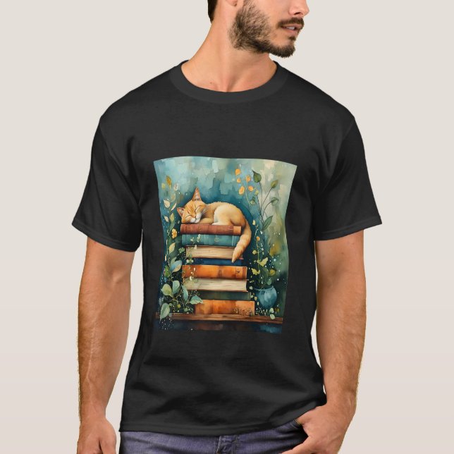 Cat and Books - Cute Cat Lover T-Shirt (Vorderseite)