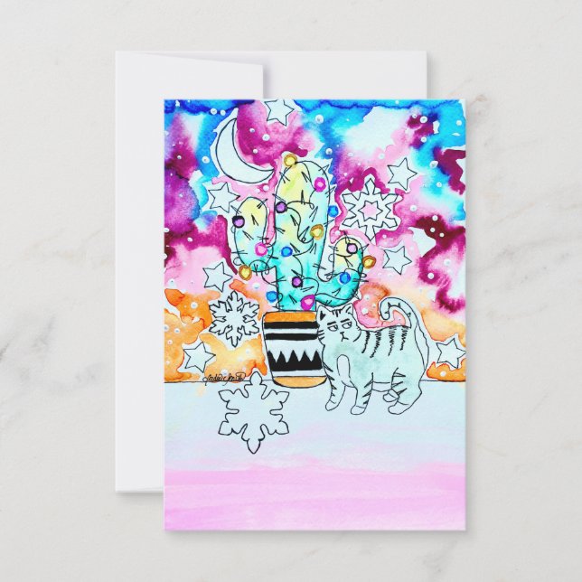 Cat and Cactus Christmas Card Einladung (Vorderseite)