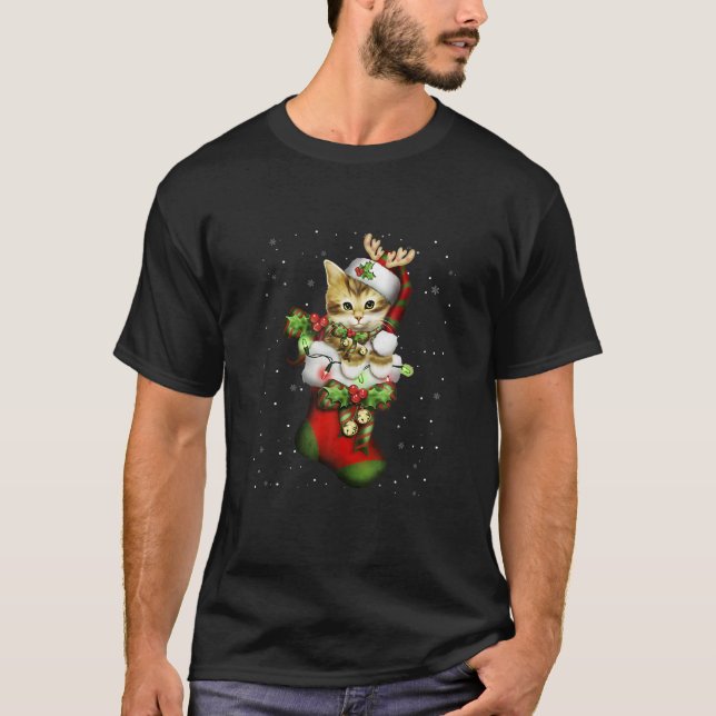 Cat And Christmas Socks Xmas Gift Merry Christmas T-Shirt (Vorderseite)