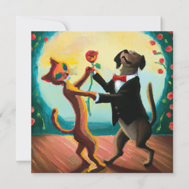Cat and Dog Dancing Tango im Dance Club, AI Art (Vorderseite)