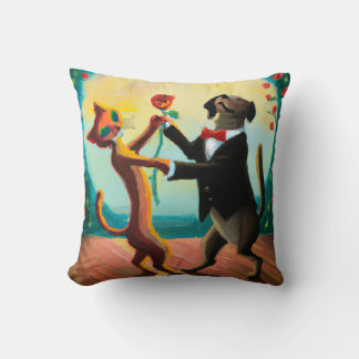 Cat and Dog Dancing Tango im Dance Club, AI Art Kissen