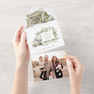 Cat and Dog Winter Kamin Foto Weihnachtskarte All In One Einladung