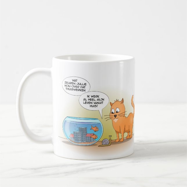 Cat and fish; werken vanuit huis kaffeetasse (Links)