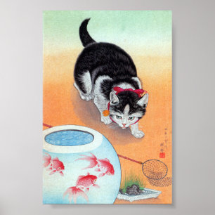 Cat and Fishbowl - Ohara Koson, überarbeitet Poster
