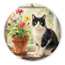 Cat and Flower Themed Keramikknauf