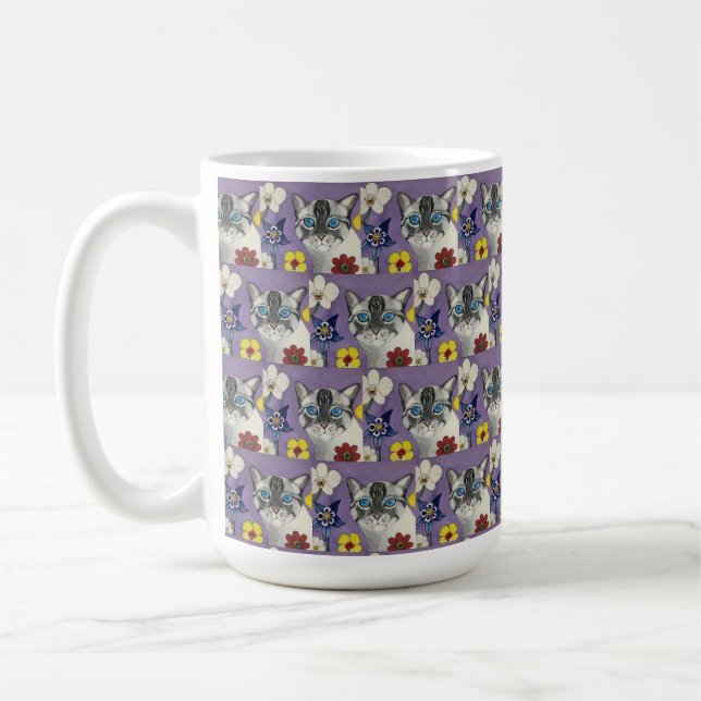 cat and Flowers Classic Mug, 444 ml Kaffeetasse (Links)