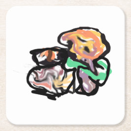 Cat and flowers  fun rechteckiger pappuntersetzer