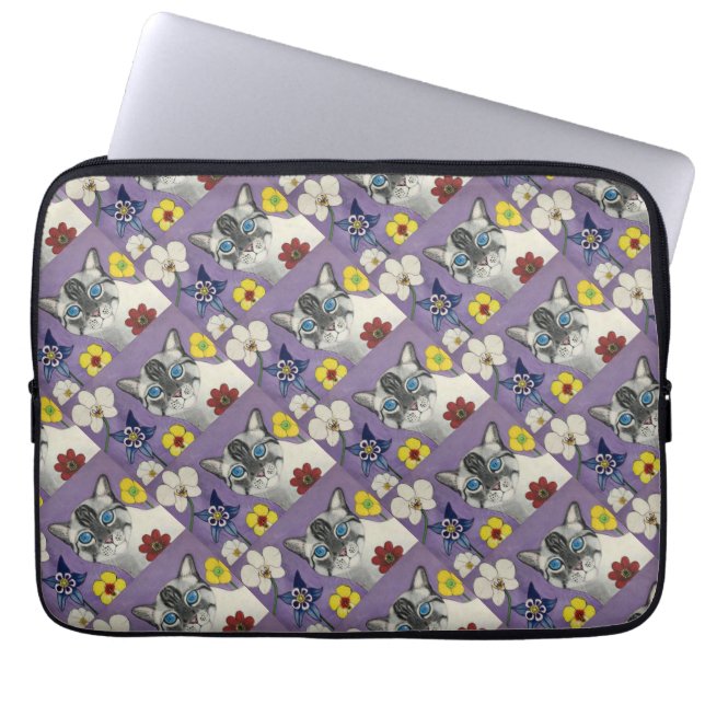 Cat and flowers Laptop Sleeve 13" (Vorderseite)