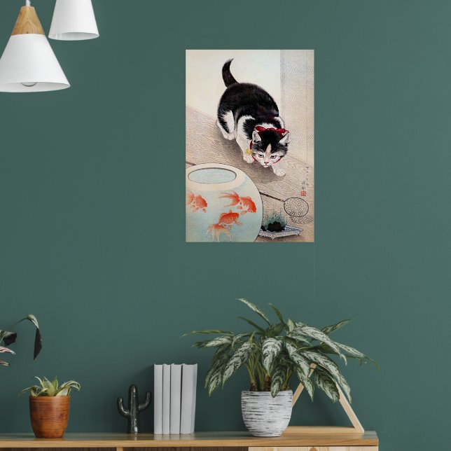 Cat and Goldfish Bowl artwork,  Poster (Wohnzimmer 1)