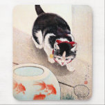 Cat and Goldfish Bowl, Mousepad<br><div class="desc">Cat and Goldfish Bowl,  Japanese art by Ohara Koson,  1933.</div>
