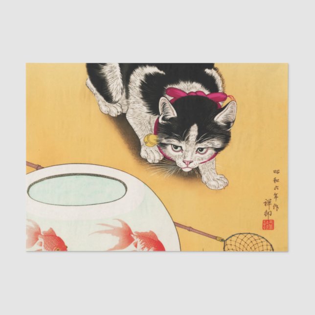 Cat and Goldfish by Ohara Koson Seidenpapier (Vorderseite)