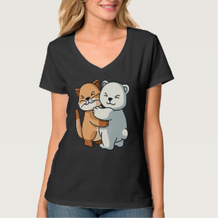 Cat and Icebear Süße Tier Umarmung Frauen Mädchen T-Shirt