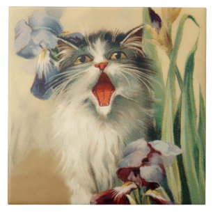 "Cat and Irises" von Maurice Boulanger Fliese