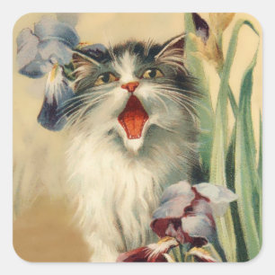 "Cat and Irises" von Maurice Boulanger Quadratischer Aufkleber