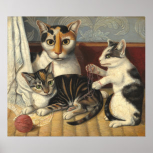 Cat and Kittens - American Fine Art Poster