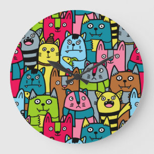 Cat and kittens große wanduhr