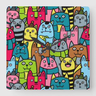 Cat and kittens quadratische wanduhr