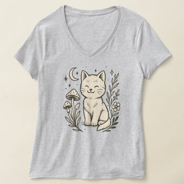 Cat and Mashroom Women's Basic V-Neck T - Shirt (Ablage )