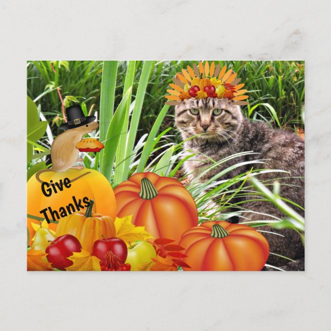 Cat and Mouse Erntedank / Give Dankage Collage Postkarte (Vorderseite)