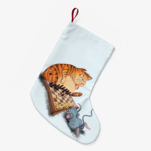 Cat and Mouse Playing Chess Christmas Stocking Kleiner Weihnachtsstrumpf