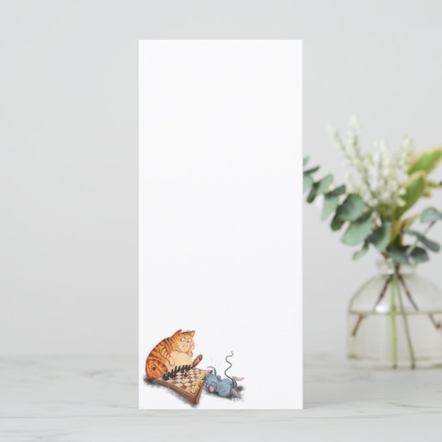 Cat and Mouse Playing Chess Funny Menu Menükarte (Stehend Vorderseite)