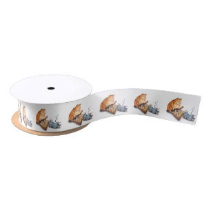 Cat and Mouse Playing Chess Funny Satin Ribbon Satinband
