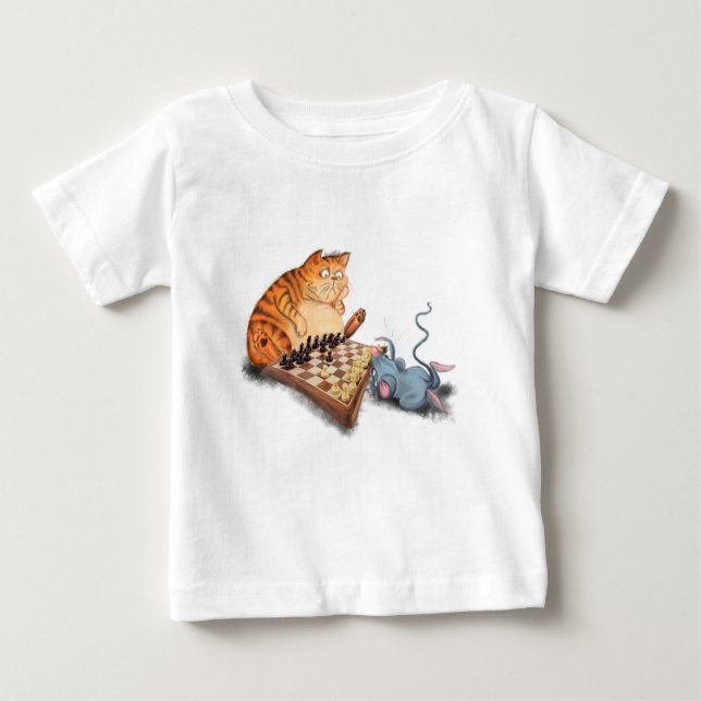 Cat and Mouse Playing Schach Baby T - Shirt Spaß (Vorderseite)