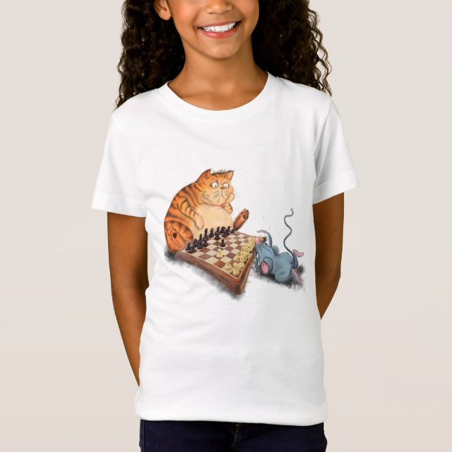 Cat and Mouse Playing Schach Cartoon Witziger T -  T-Shirt (Vorderseite)
