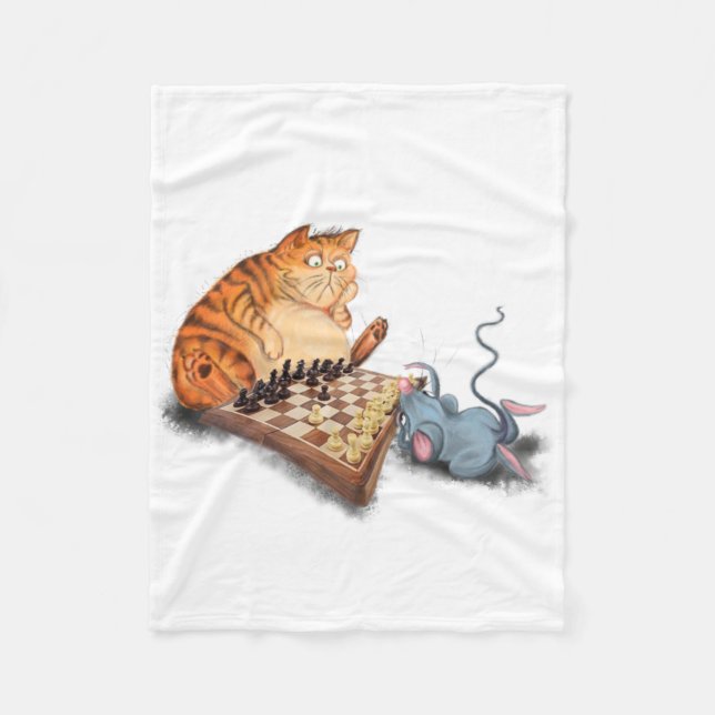 Cat and Mouse Playing Schach Cartoon Zeichn Funny Fleecedecke (Vorderseite)
