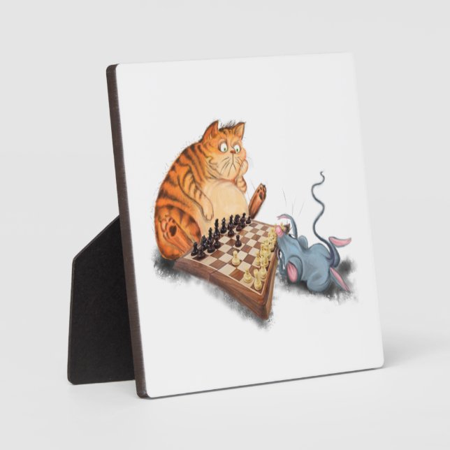 Cat and Mouse Playing Schach Cartoon Zeichn Funny  Fotoplatte (Vorderseite)