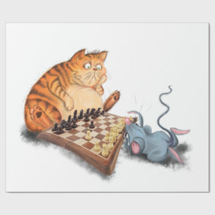 Cat and Mouse Playing Schach Cartoon Zeichn Funny  Geschenkpapier