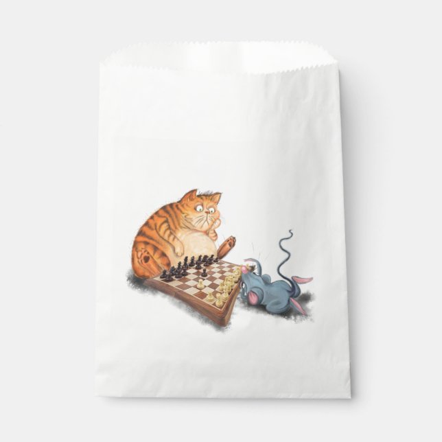 Cat and Mouse Playing Schach Cartoon Zeichn Funny Geschenktütchen (Vorderseite)