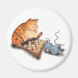 Cat and Mouse Playing Schach Cartoon Zeichn Funny  Magnet
