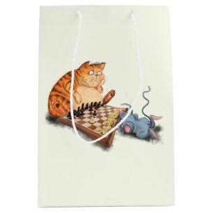 Cat and Mouse Playing Schach Cartoon Zeichn Funny Mittlere Geschenktüte