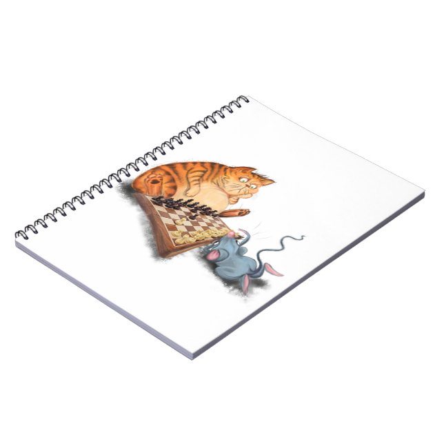 Cat and Mouse Playing Schach Cartoon Zeichn Funny  Notizblock (Linke Seite)