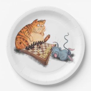 Cat and Mouse Playing Schach Cartoon Zeichn Funny  Pappteller