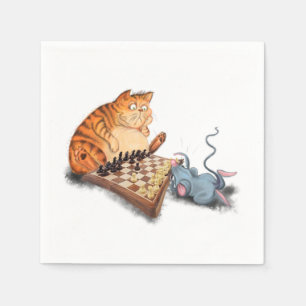 Cat and Mouse Playing Schach Cartoon Zeichn Funny  Serviette