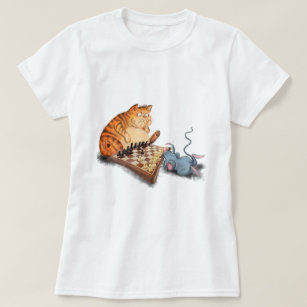 Cat and Mouse Playing Schach Cartoon Zeichn Funny  T-Shirt