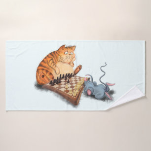 Cat and Mouse Playing Schach Cartoon Zeichnend Spa Badehandtuch