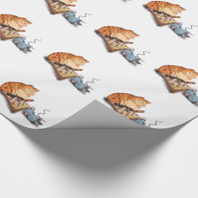 Cat and Mouse Playing Schach Cartoon Zeichnend Spa Geschenkpapier (Ecke)