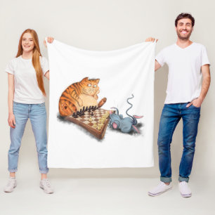Cat and Mouse Playing Schach Fleece Blankon