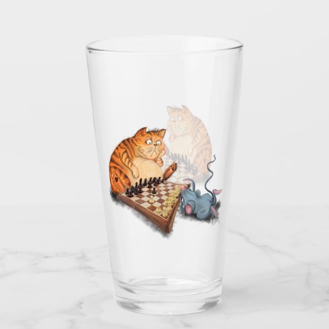 Cat and Mouse Playing Schach Funny Glass Glas (Vorderseite)