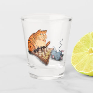 Cat and Mouse Playing Schach Funny Shot Glass Schnapsglas